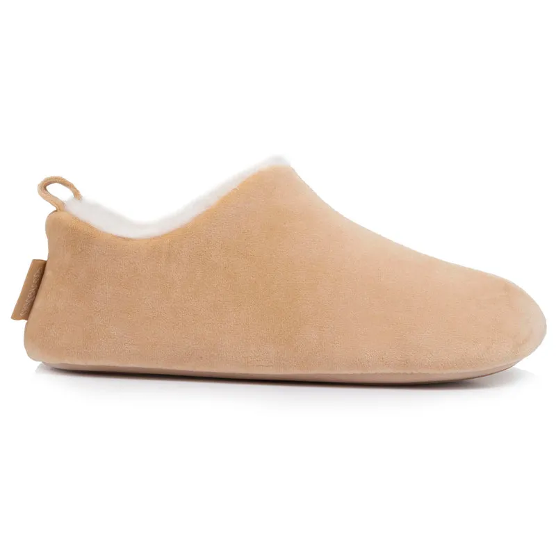 Chaussons bottillons Femme microvelours Beige