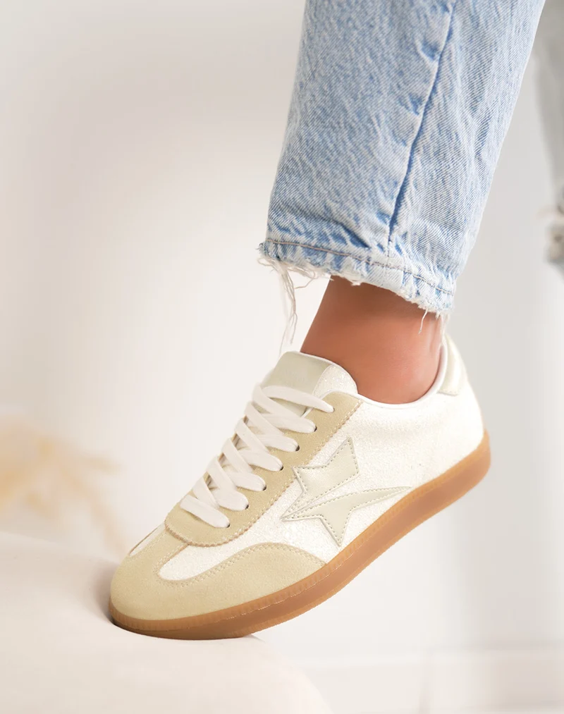 Basket femme jaune pailletée tendance avec empiècements jaune et doré