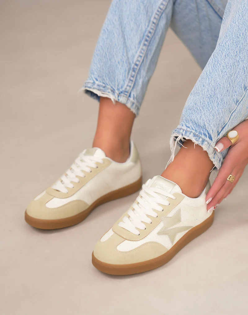 Basket femme jaune pailletée tendance avec empiècements jaune et doré