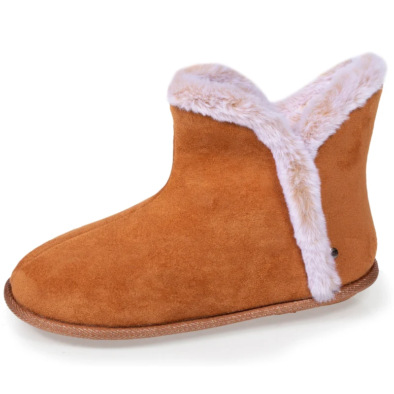 Chaussons bottillons Femme suédine Camel
