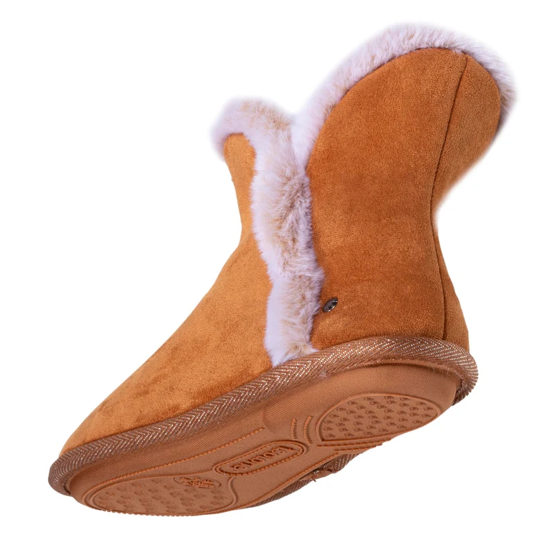 Chaussons bottillons Femme suédine Camel