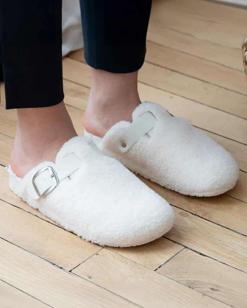 Chaussons mules Femme Sherpa Ivoire