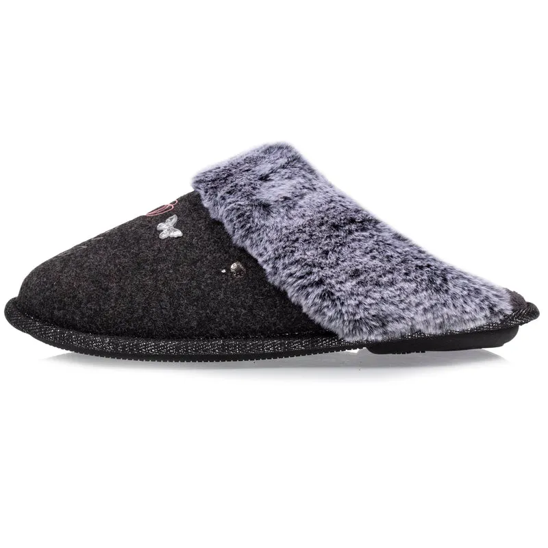 Chaussons mules plates Femme Gris dessin