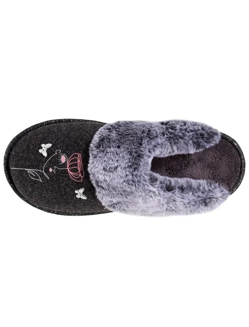 Chaussons mules plates Femme Gris dessin