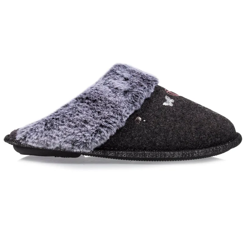 Chaussons mules plates Femme Gris dessin