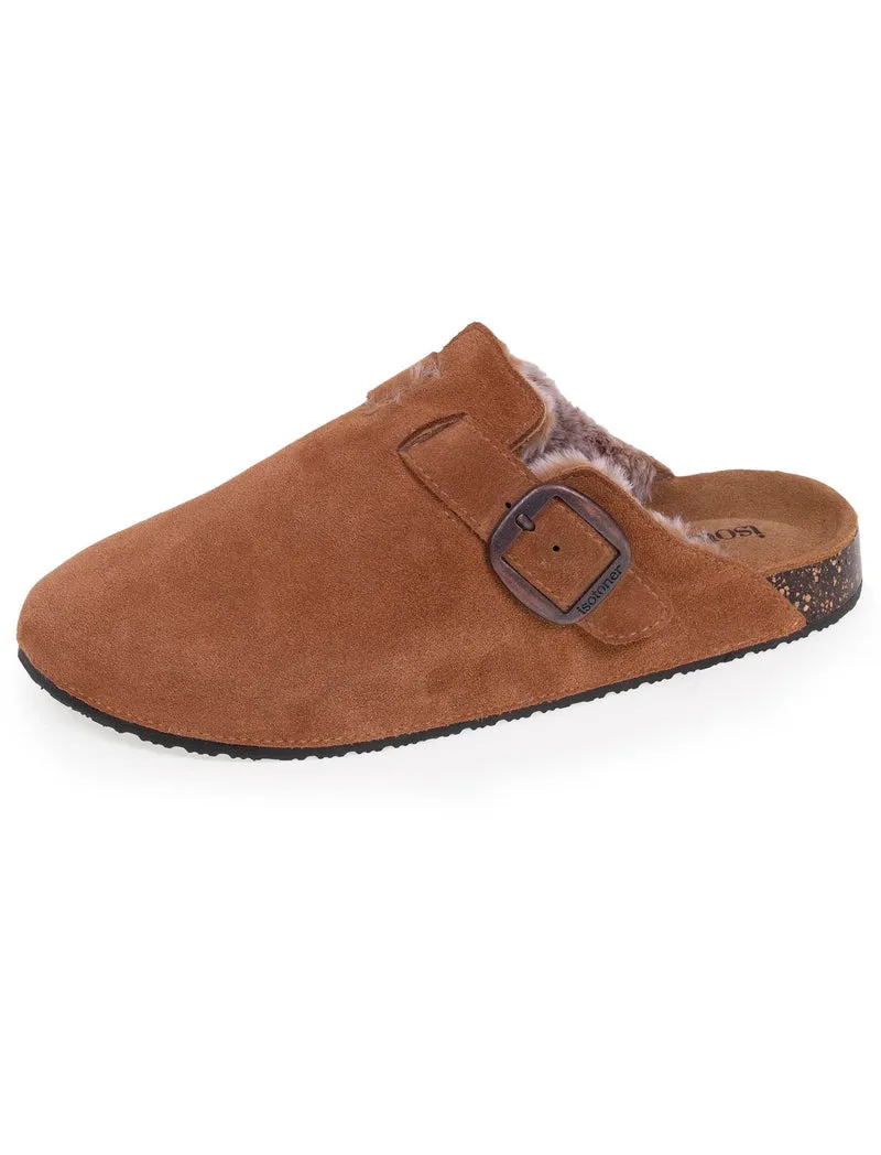 Sabots fourrés en cuir Femme Camel