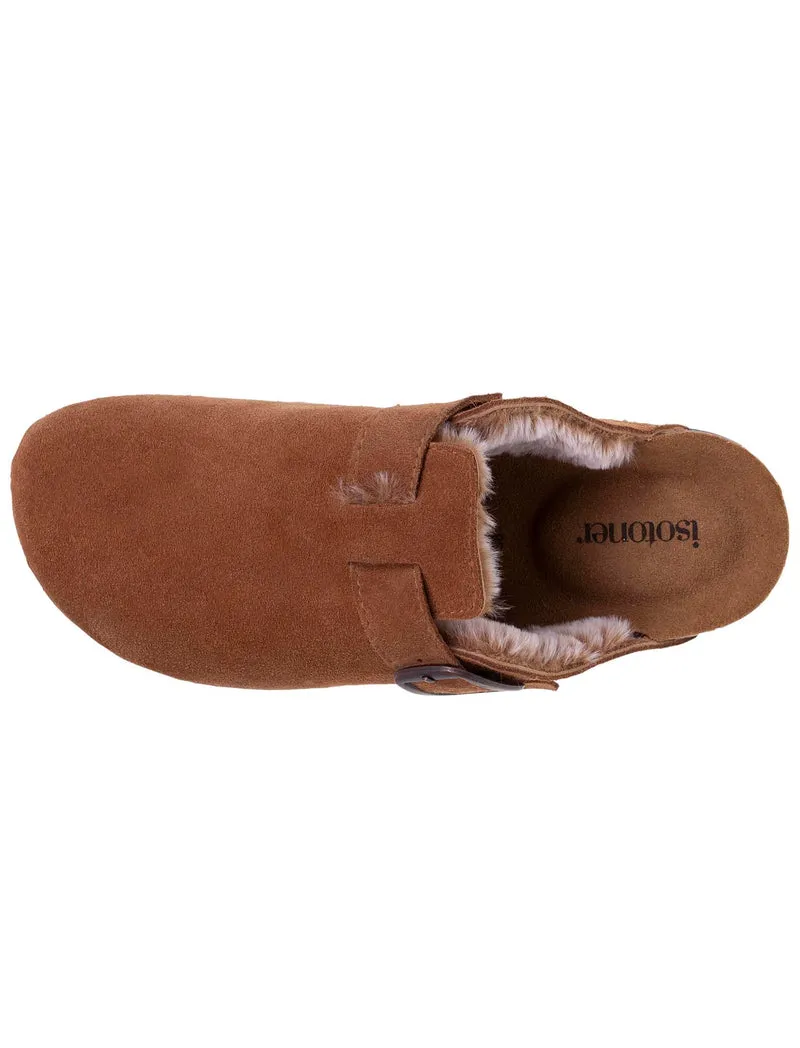 Sabots fourrés en cuir Femme Camel