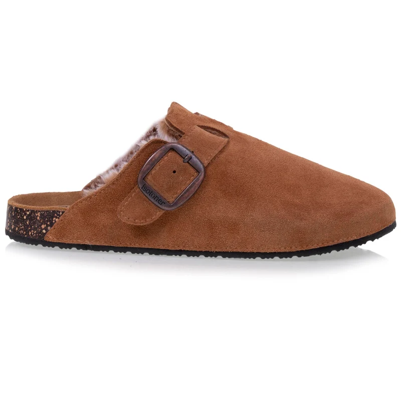 Sabots fourrés en cuir Femme Camel