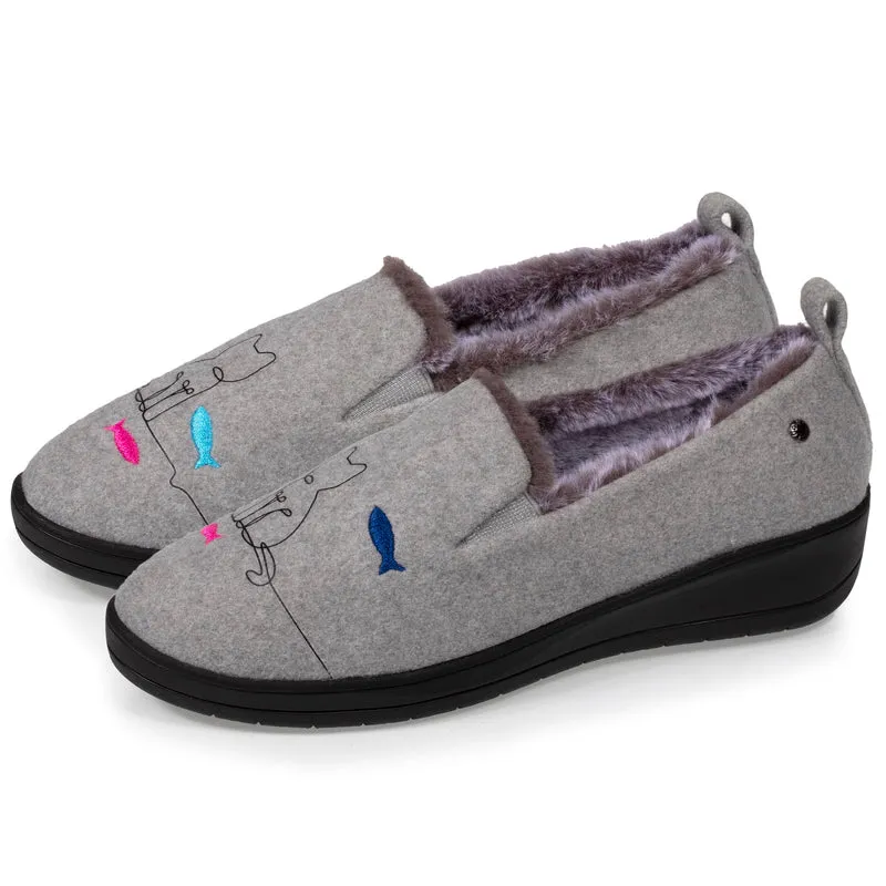 Chaussons slippers talon Femme Gris chat