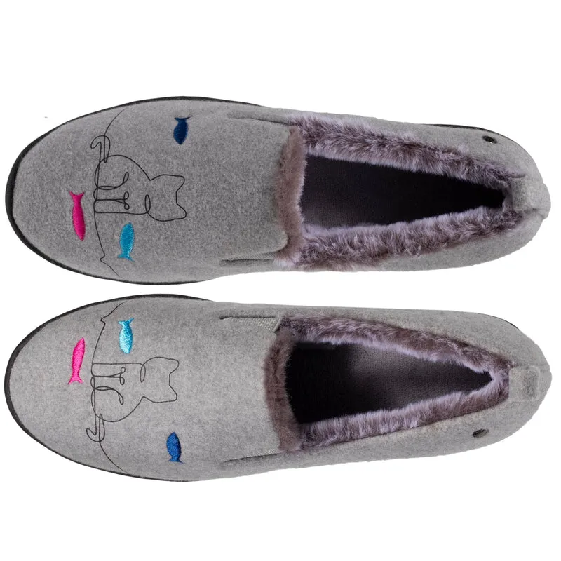 Chaussons slippers talon Femme Gris chat