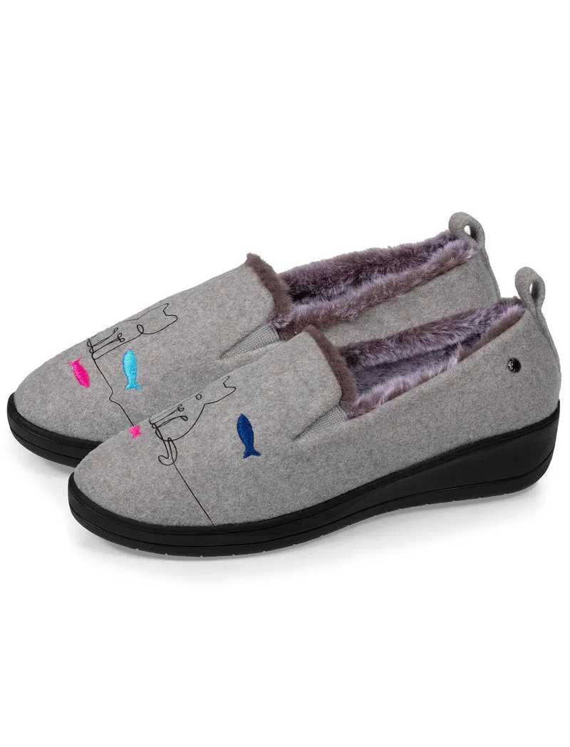 Chaussons slippers talon Femme Gris chat