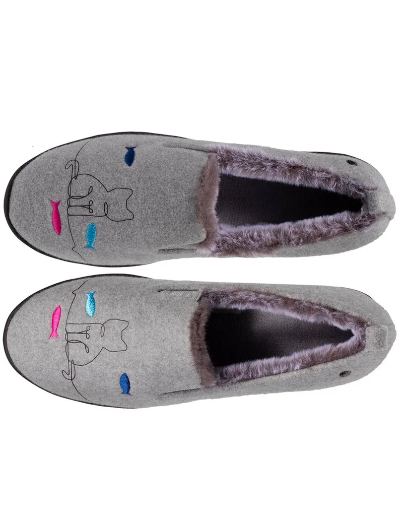 Chaussons slippers talon Femme Gris chat