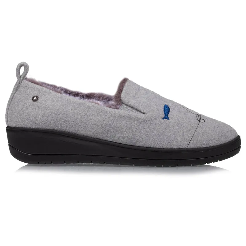 Chaussons slippers talon Femme Gris chat