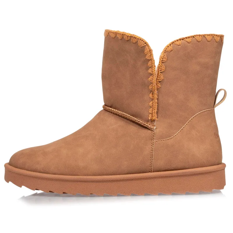 Bottines haute Femme imitation fourrure Camel