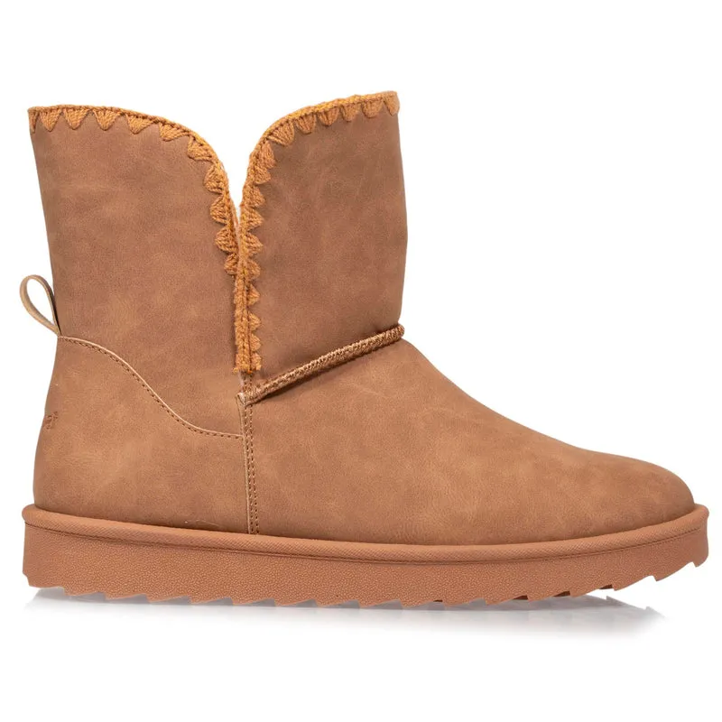 Bottines haute Femme imitation fourrure Camel