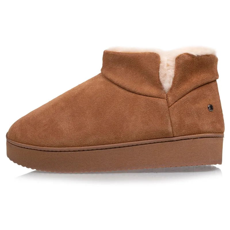 Chaussons bottillons cuir Femme Camel