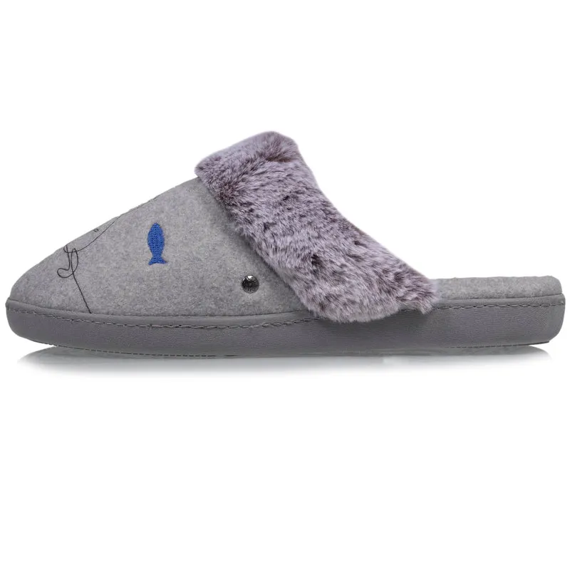 Chaussons mules Femme Gris chat fantaisie