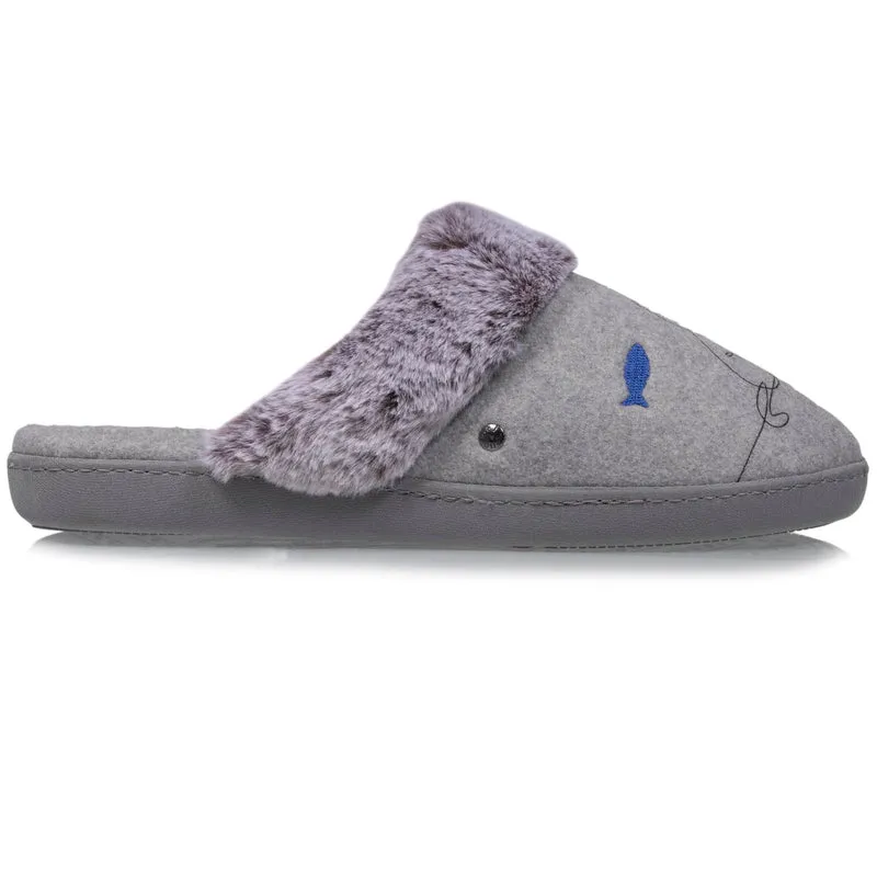Chaussons mules Femme Gris chat fantaisie