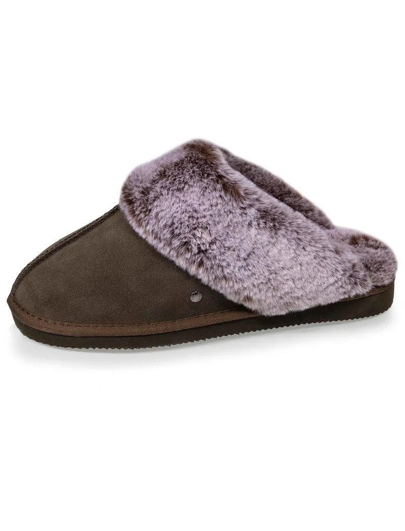 Chaussons mules en cuir Femme Kaki