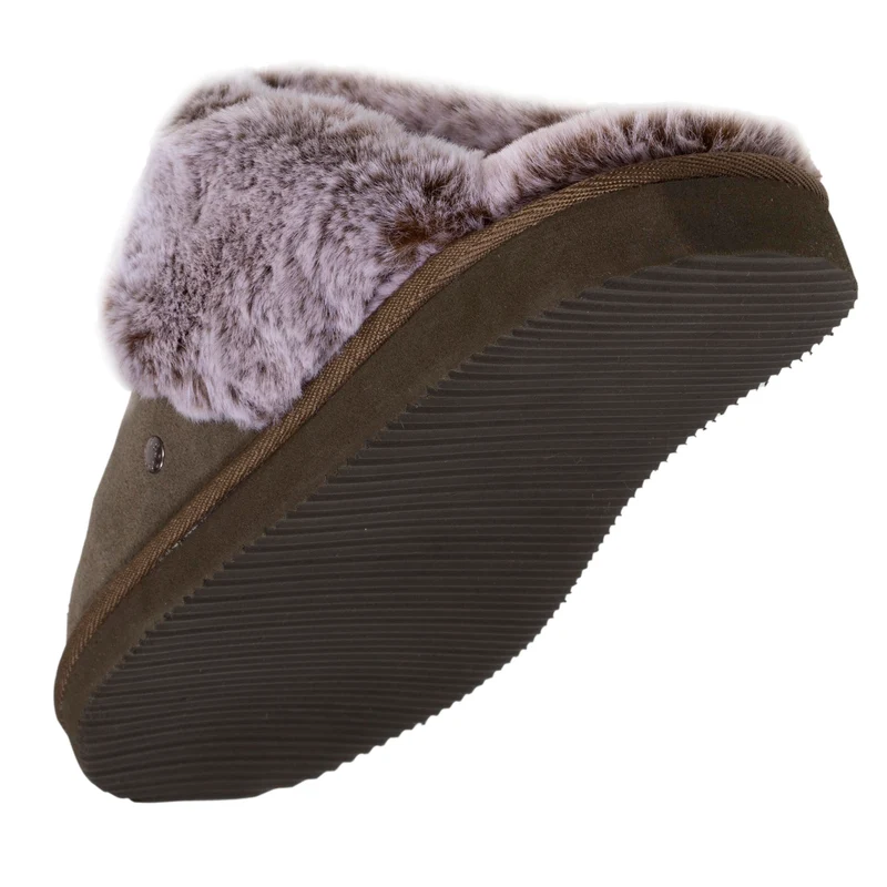Chaussons mules en cuir Femme Kaki