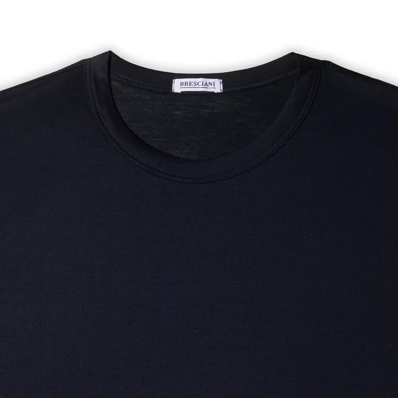 T-shirt col rond - Bleu - Coton