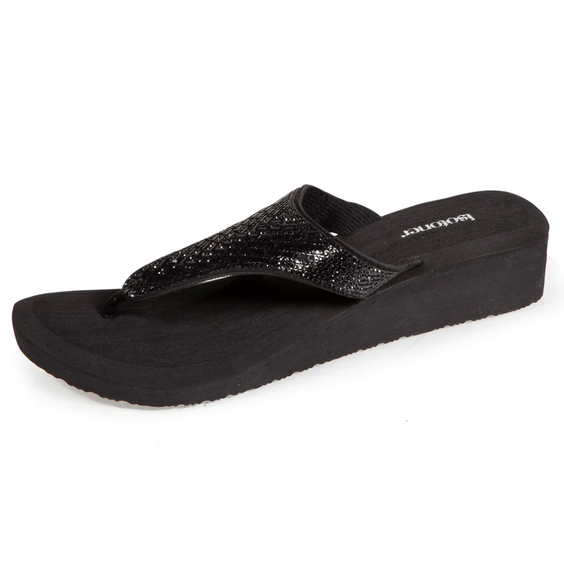 Tongs Femme strass talon Noir