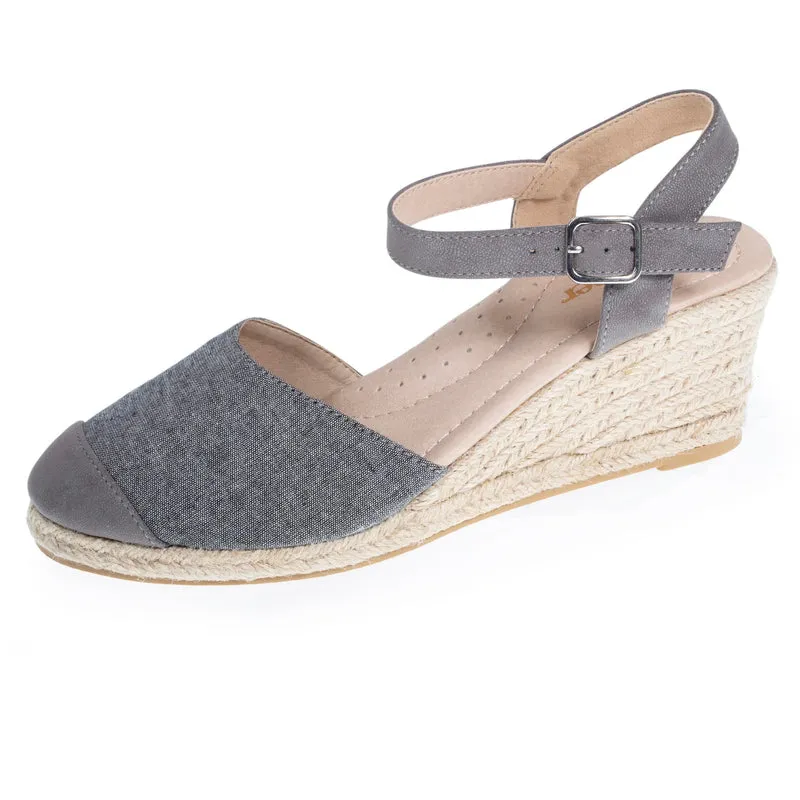 Espadrilles fermées Femme talon corde Grise