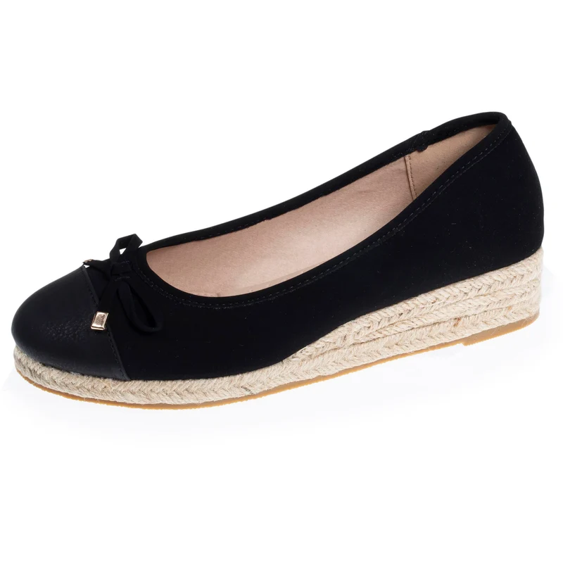 Ballerines Femme talon corde compensé Noir