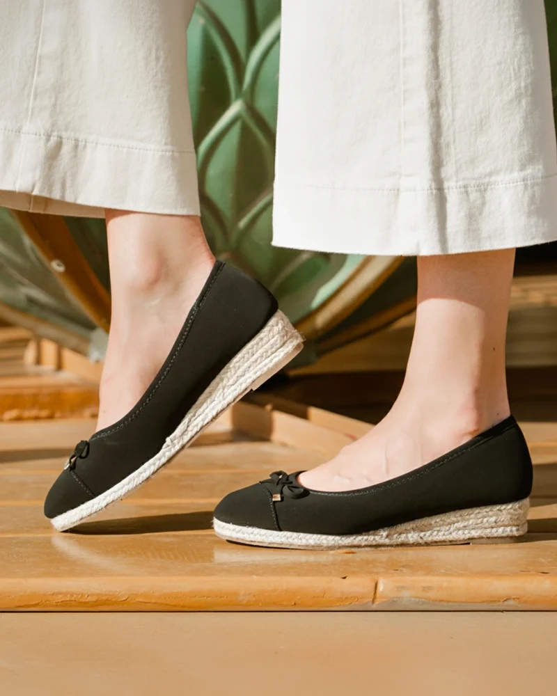Ballerines Femme talon corde compensé Noir