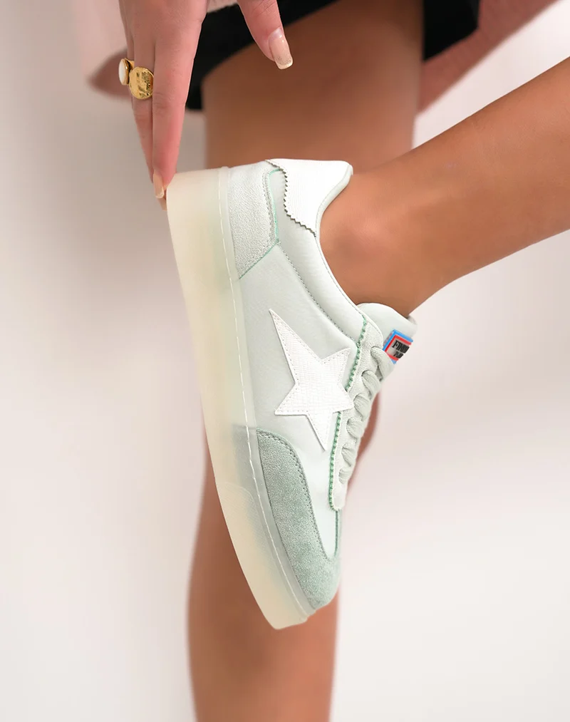 Basket femme vert d’eau FINDLAY avec étoile effet croco et semelle translucide
