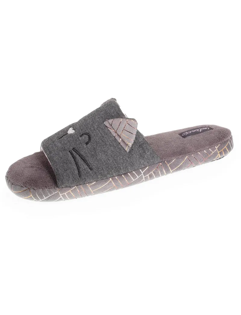 Chaussons sandales Femme 3D Gris chiné foncé