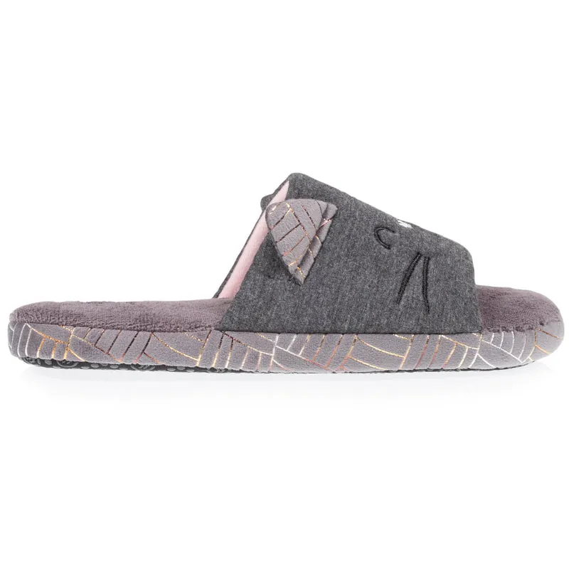 Chaussons sandales Femme 3D Gris chiné foncé