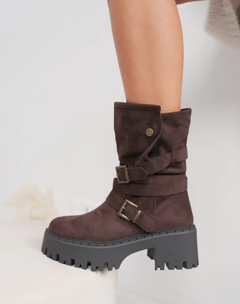 Bottines femme marron élégantes avec boucles décoratives