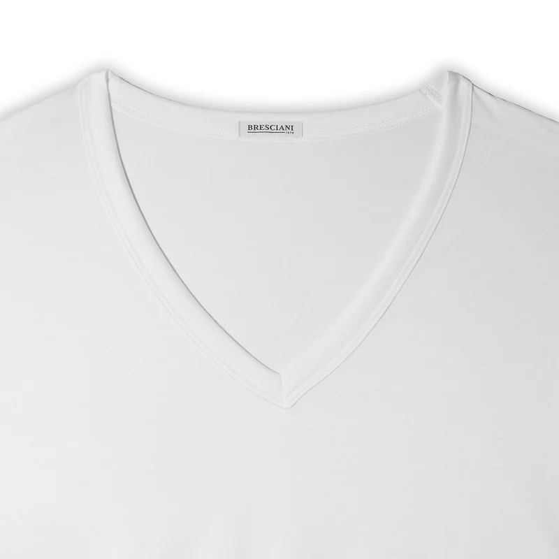 T-shirt col V - Blanc - Coton