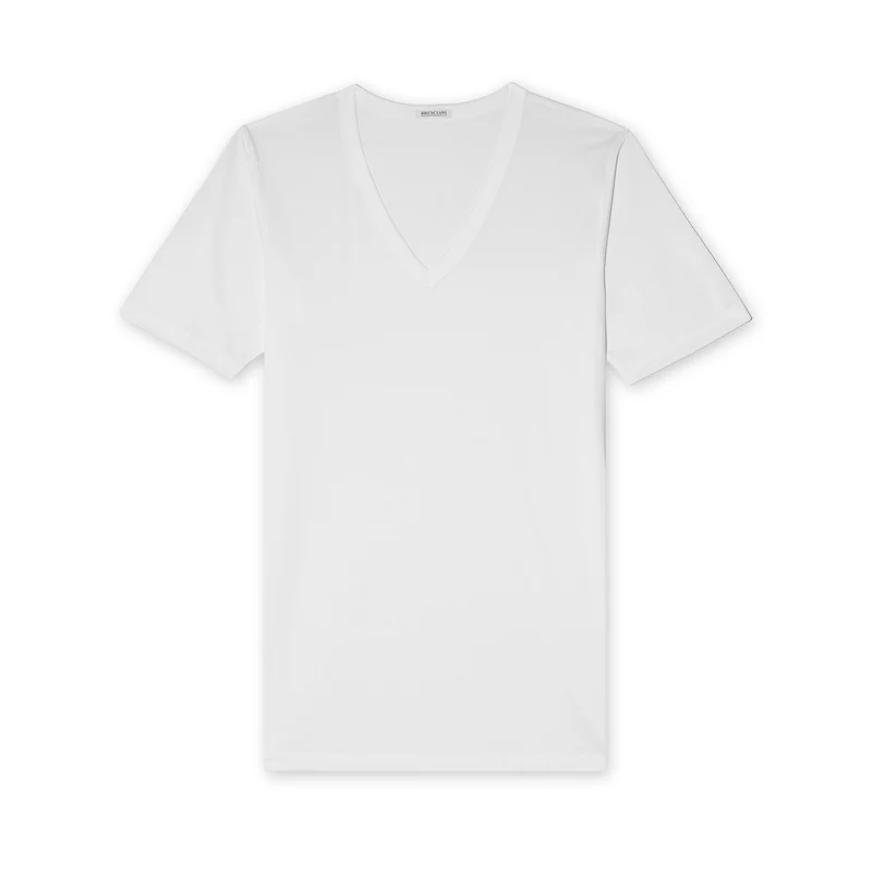 T-shirt col V - Blanc - Coton