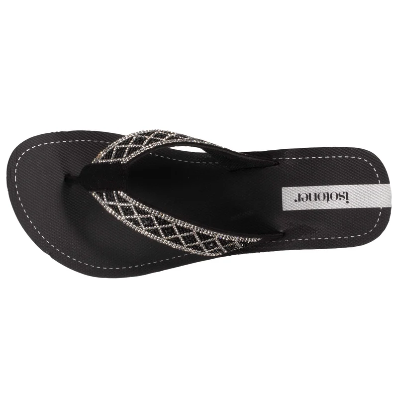 Tongs Femme talon paillettes Noir
