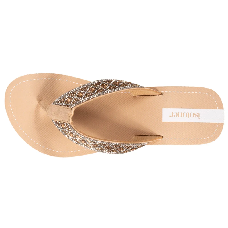 Tongs Femme talon paillettes Beige
