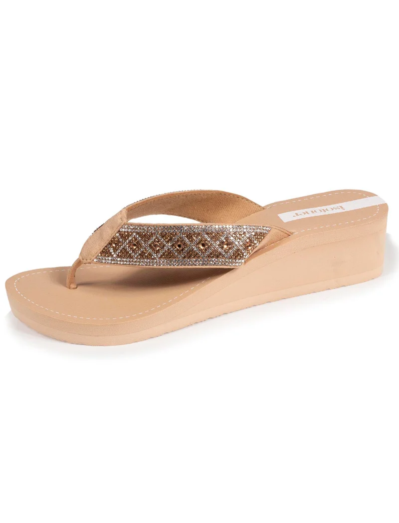 Tongs Femme talon paillettes Beige