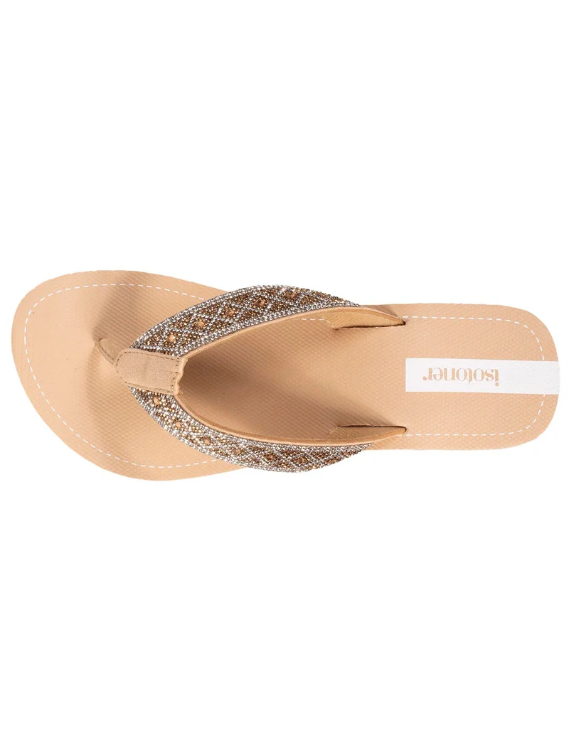 Tongs Femme talon paillettes Beige