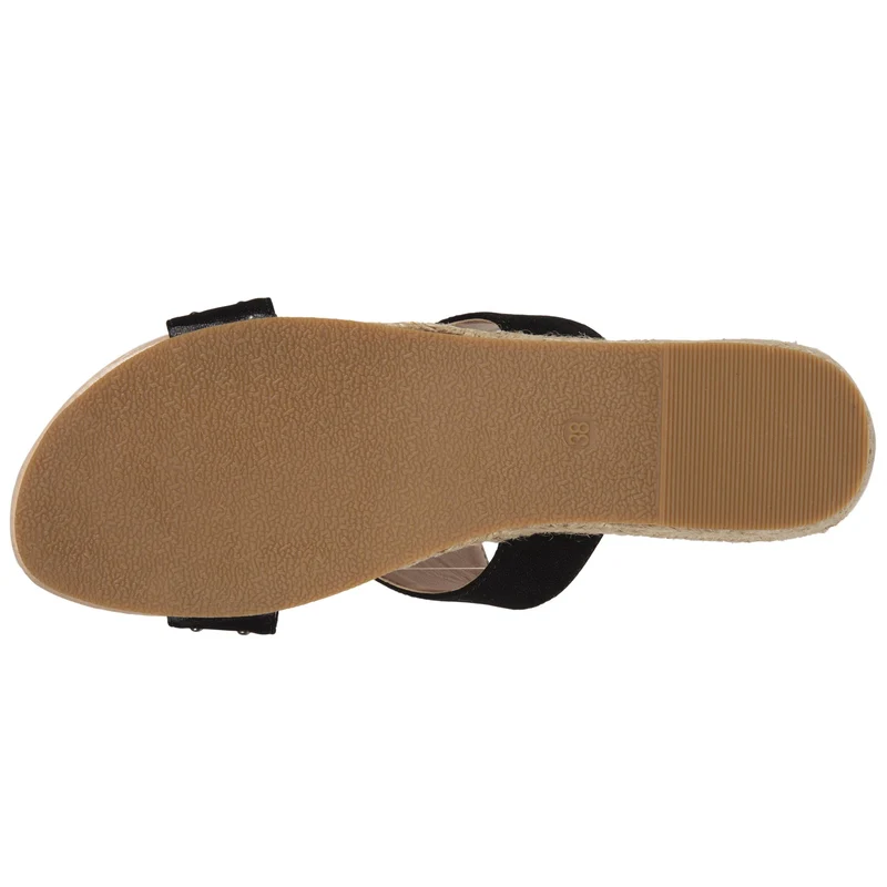 Mules Femme talon corde effet suédé Noir
