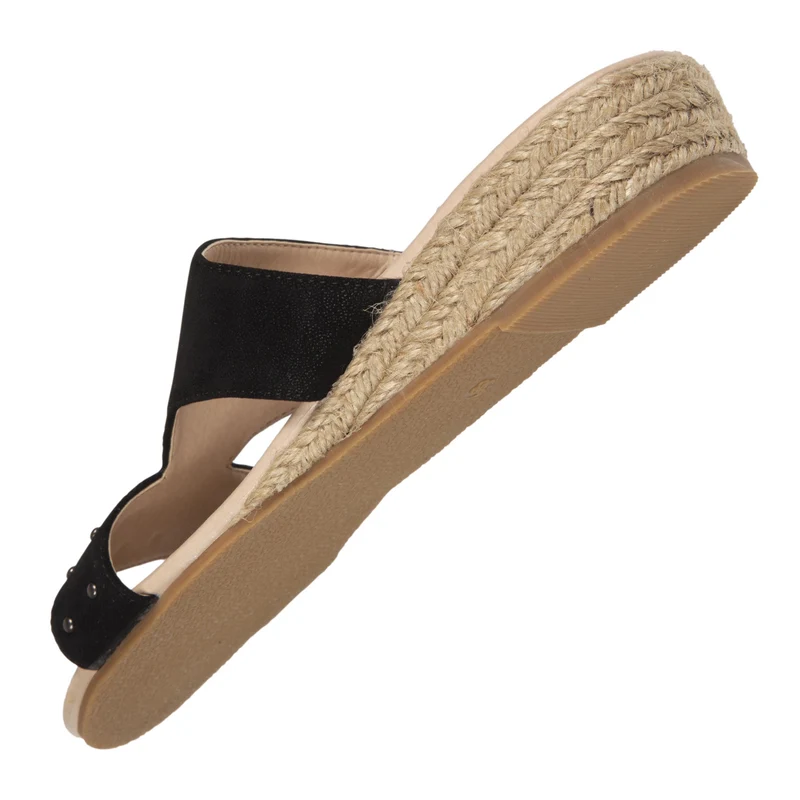 Mules Femme talon corde effet suédé Noir