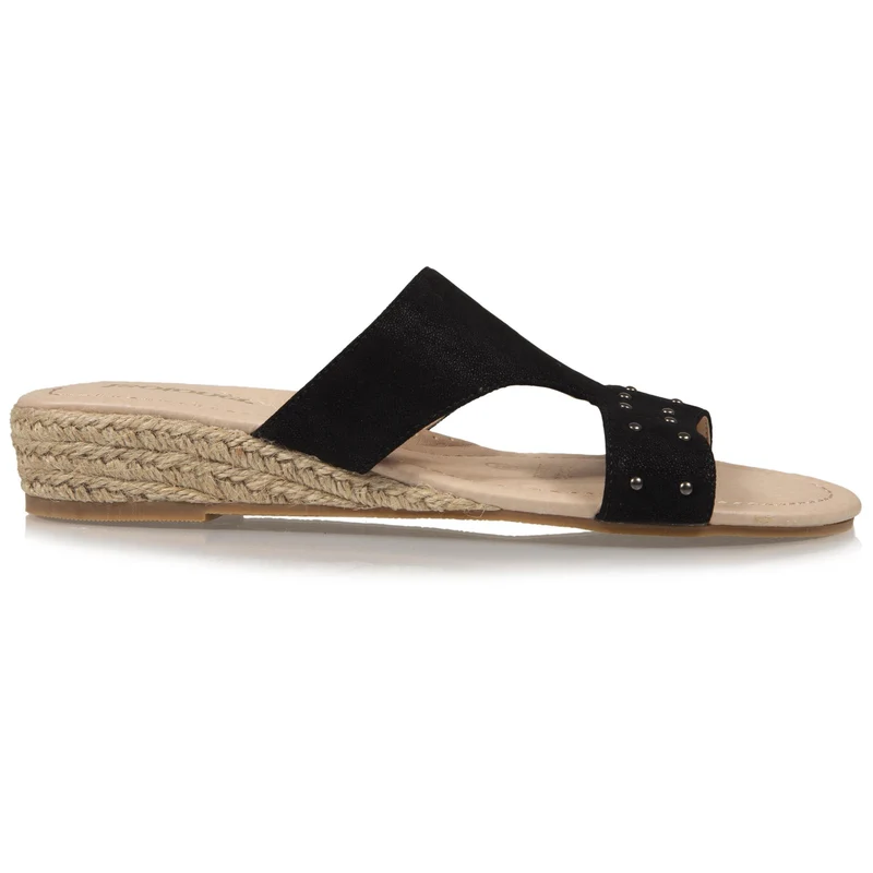 Mules Femme talon corde effet suédé Noir