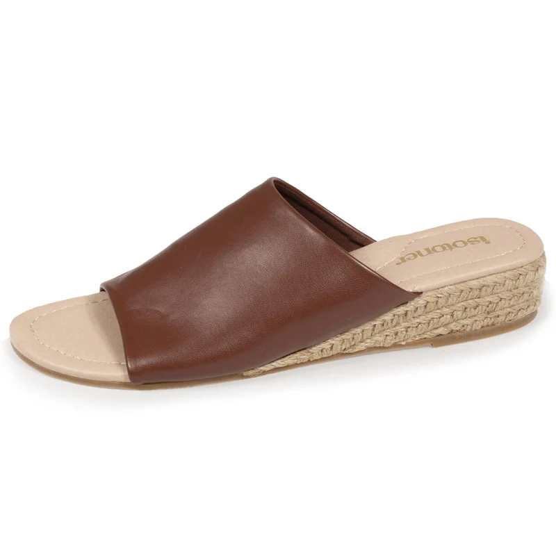 Mules Femme talon corde bandeau Cognac