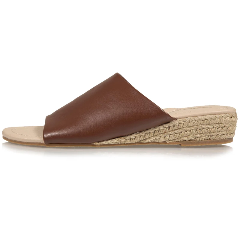 Mules Femme talon corde bandeau Cognac