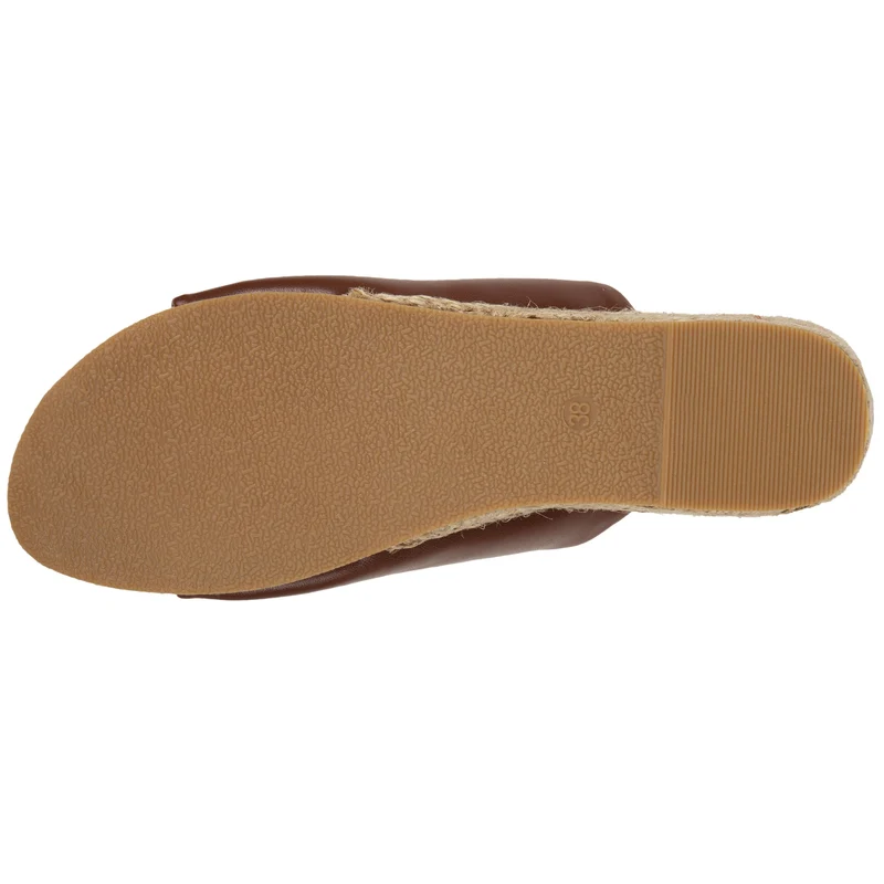 Mules Femme talon corde bandeau Cognac