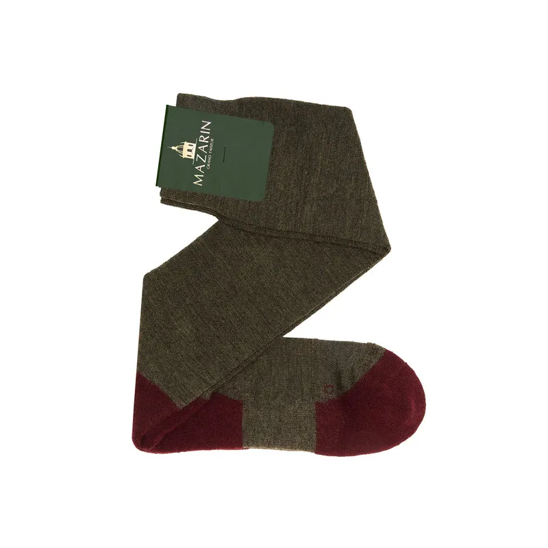 Mi-Bas | Kaki & Bordeaux - Laine