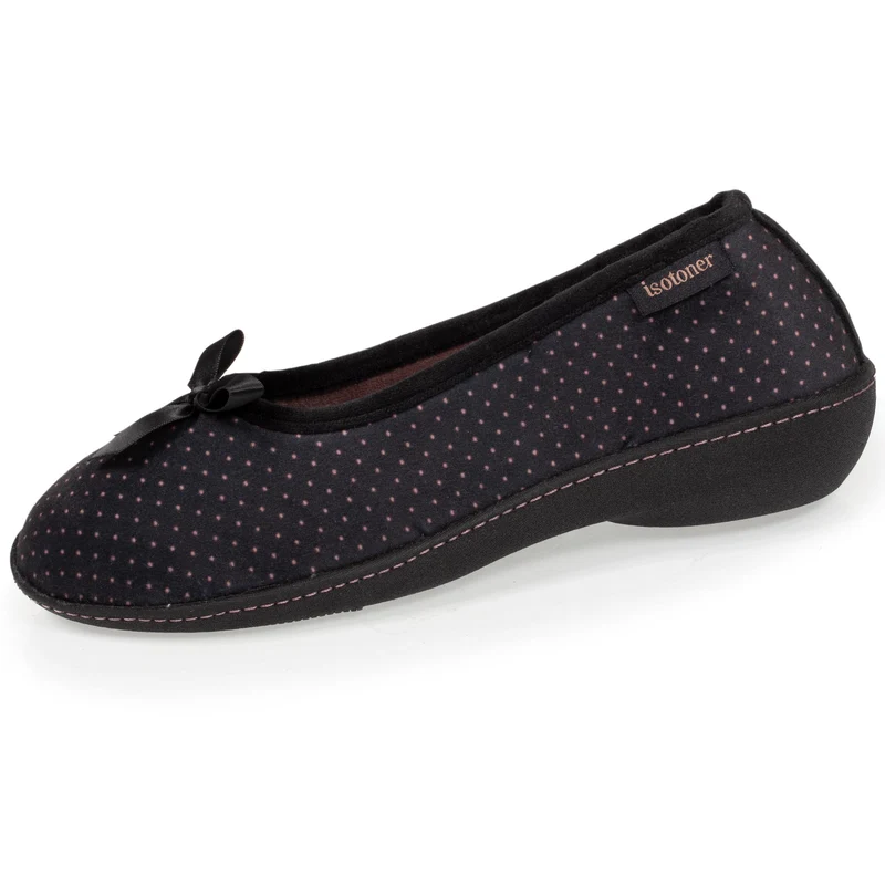 Chaussons ballerines talon Femme Noir Pois