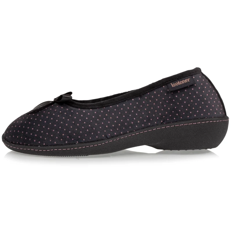 Chaussons ballerines talon Femme Noir Pois