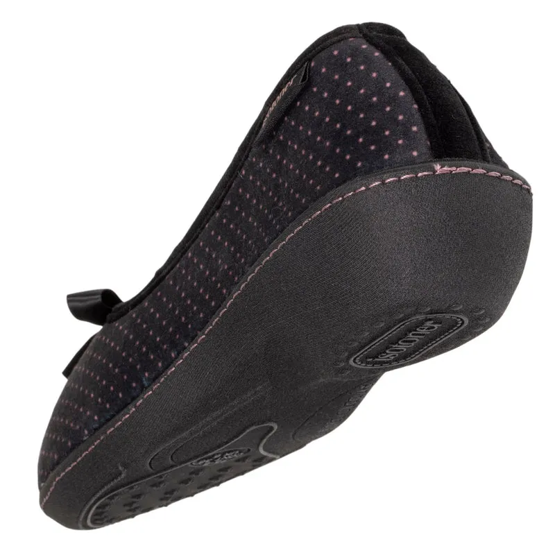 Chaussons ballerines talon Femme Noir Pois