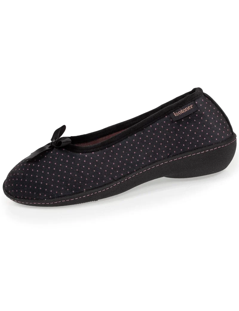 Chaussons ballerines talon Femme Noir Pois